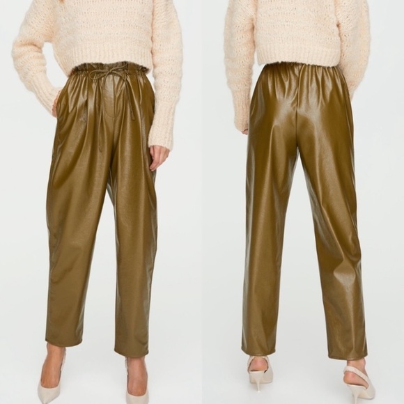 Aritzia Wilfred Jive High Waisted Faux Leather Pants in Avocado Green - Picture 1 of 10